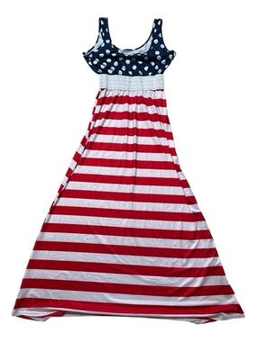 Sleeveless American Flag Maxi Dress - Red, White & Navy Patriotic, 4th July